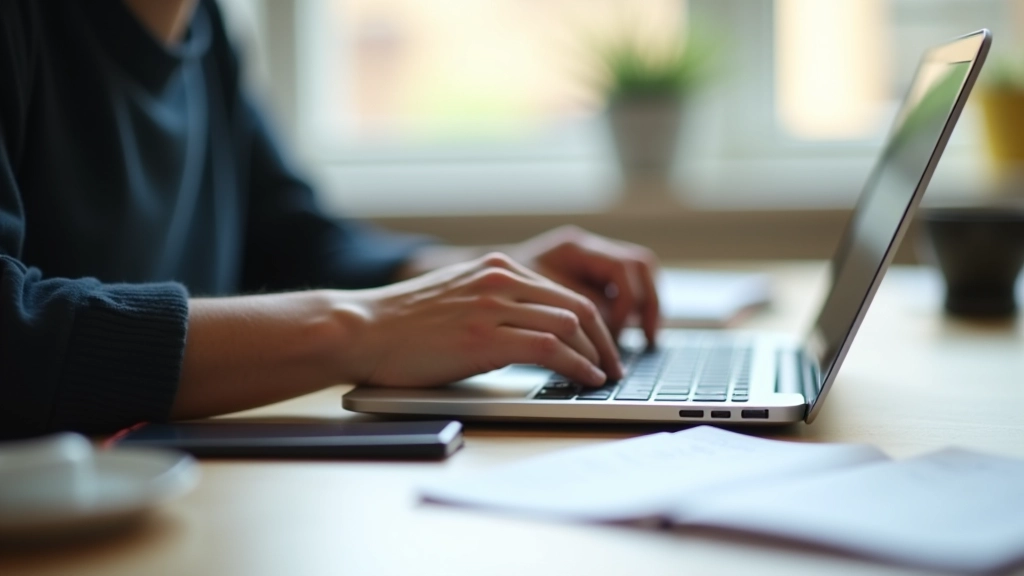 Person working on laptop taking notes while researching AI topics